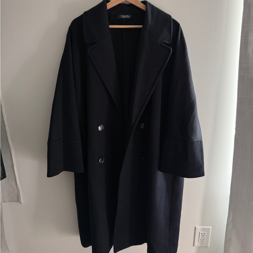 Max Mara Double-breasted jersey coat in navy - with box